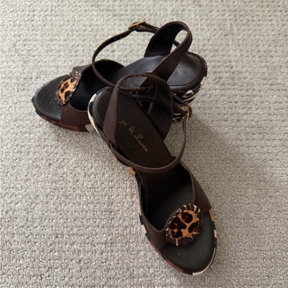 Y2K Diego di Lucca Tribal Platform Wedge Sandals - Leopard Pony Hair-Size 6 - Picture 3 of 6